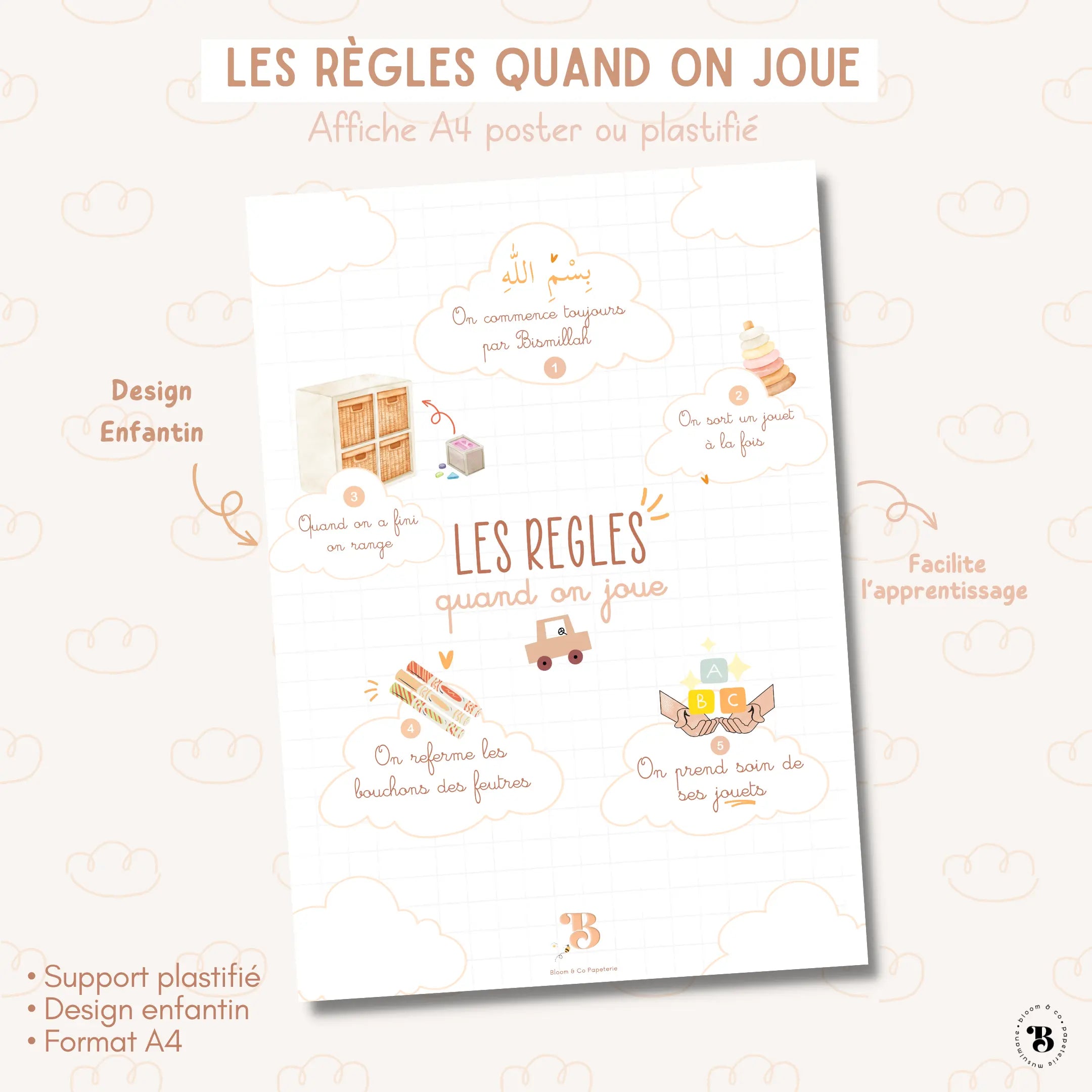 Affiche : Les règles quand on joue Bloom and co papeterie