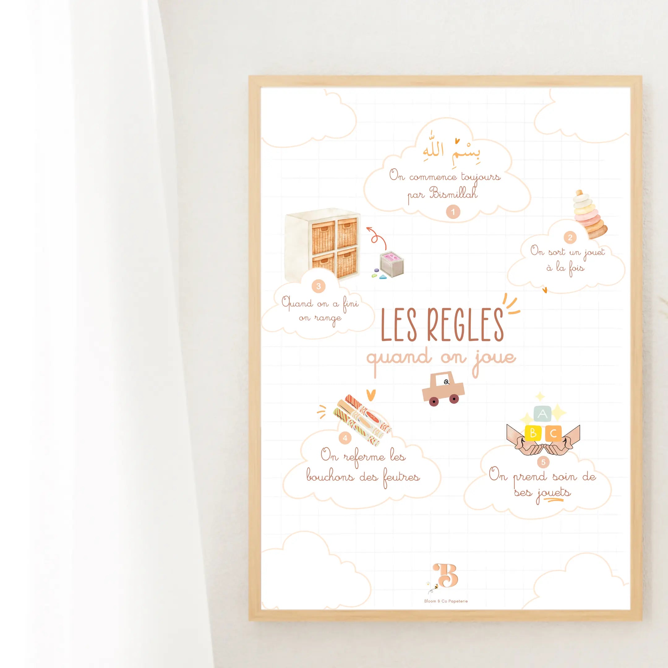 Affiche : Les règles quand on joue Bloom and co papeterie